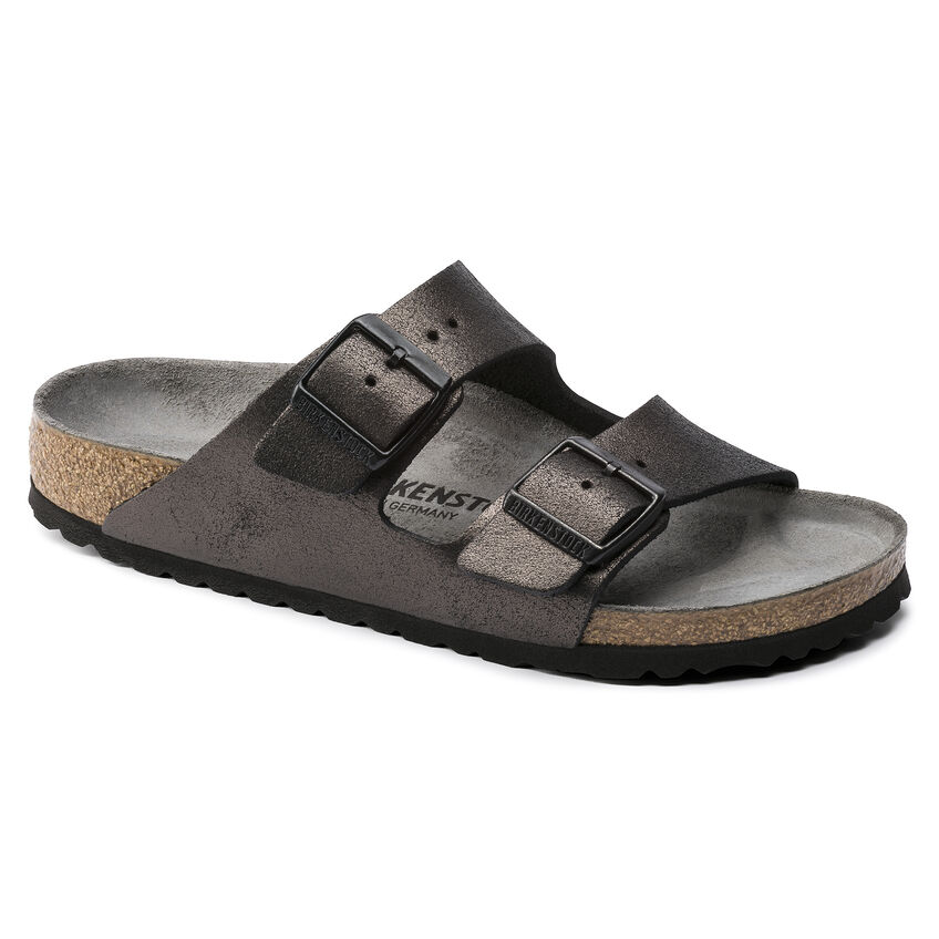BIRKENSTOCK Women's Arizona Washed Metallic Antique Black Leather (narrow width) - 1011292