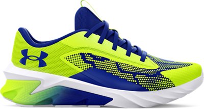 Under Armour Boys' Pre-School UA Scramjet 4 Running Shoes High Vis Yellow/White/Royal - 3024209-300