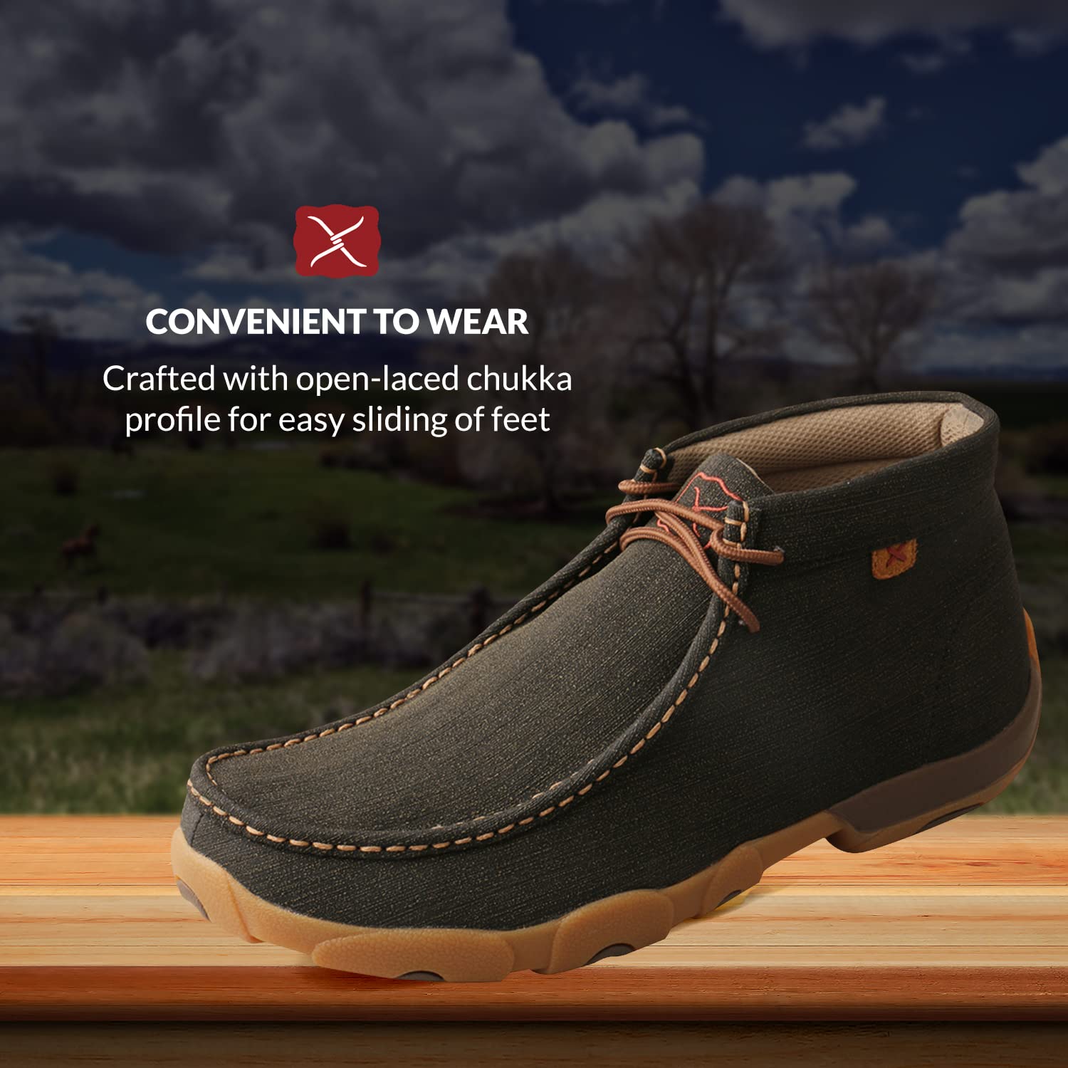 Twisted X Men's Steel Toe Chukka Driving Moc - Handcrafted Leather Safety Toe Shoes with Slip Resistant Outsole - Comfortable, Durable, and Stylish Lace-Up Boots, Charcoal, 11