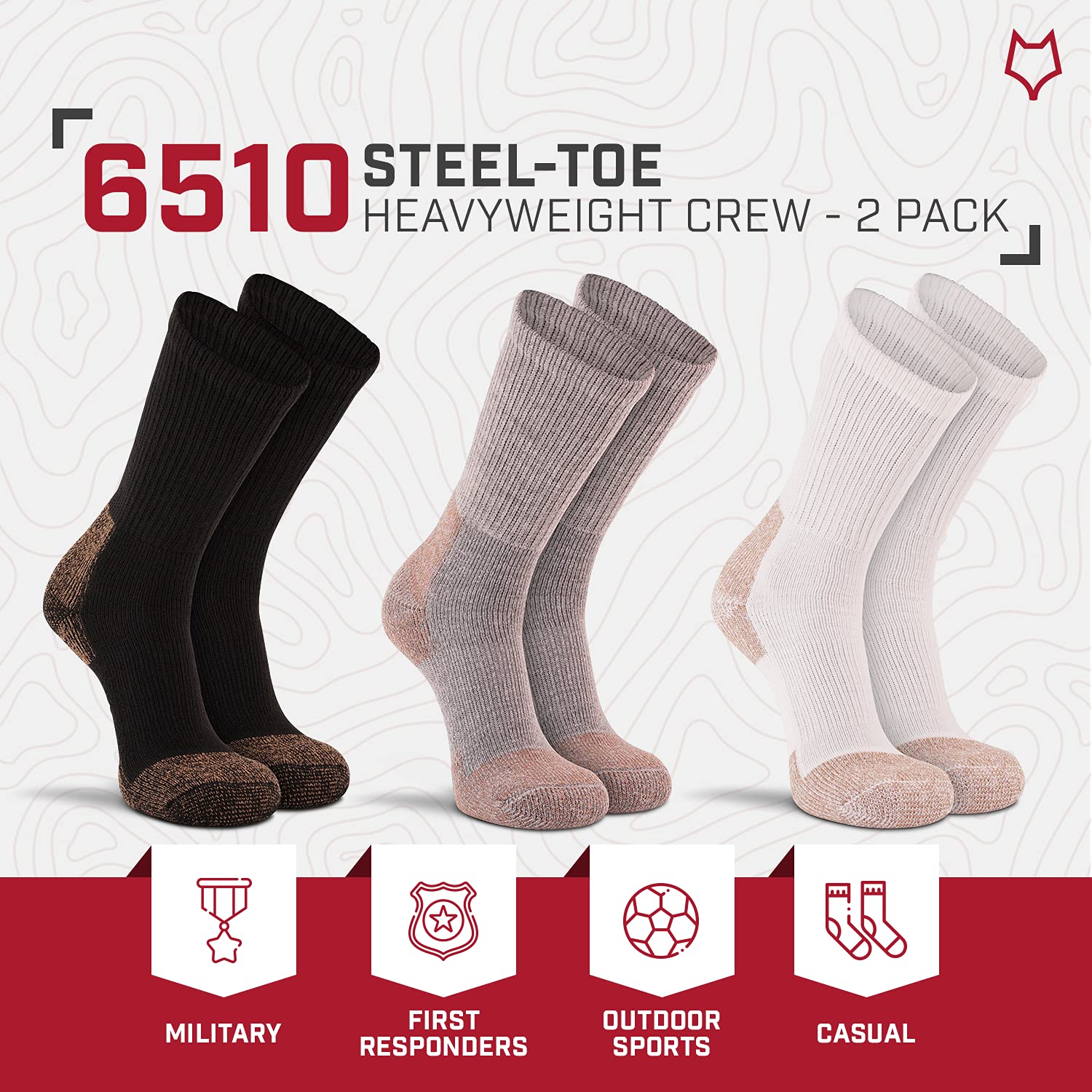 FOX RIVER Steel-Toe Work Socks | 2 Pack | Heavyweight | Arch Support and Memory Knit Construction | Reinforced Toe and Heel | Protective and Durable