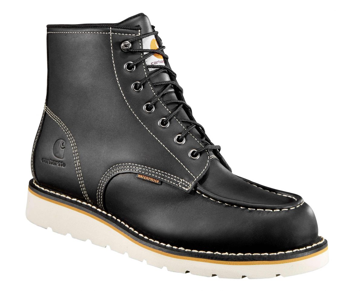 Carhartt Men's 6" Moc Toe Wedge Soft Toe Waterproof Work Boot Black Oil Tanned - CMW6191