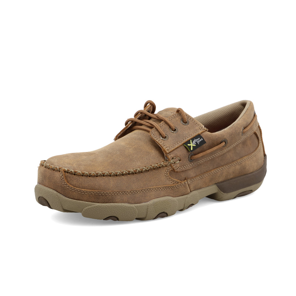 Twisted X Men’s Boat Shoe Driving Moc Steel Toe Internal Metatarsal Guard Work Shoe Bomber Brown - MDMSTM1