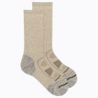 Merrell Womens And Zoned Cushioned Socks - Unisex Arch Support Band Breathable Mesh Merino Wool Hiking Crew, Light Tan, Small-Medium US