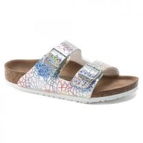 BIRKENSTOCK Kids' Arizona Vegan Flashy Hologram Silver Microfiber Sandal - 1022173