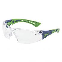 Bollé Safety 40256, Rush+ Safety Glasses Platinum,Blue & Green Frame, Clear Lenses