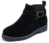 Skechers Women's ARCH FIT MARLIE - FLIRTY VIBES, Wrap around Buckle Side Zip Low Fashion boot, Black/Black, 8.5M