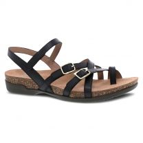 Dansko Women's Roslyn Sandal Black Waxy Burnished Leather - 6029475300