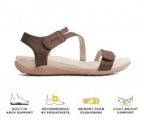Strive Nice Orthotic Arch Support Sandals for Women, Adjustable Leather Comfort Walking Sandals for Everyday Wear, Tan, 7