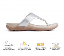 Strive Antibes Women’s Orthotic Toe Post Sandals, Leather Comfort Footwear with Arch Support, Lightweight Slip-On Summer Sandals for Walking & Everyday Wear, Silver, Size 11