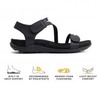 Strive Nice Orthotic Arch Support Sandals for Women, Adjustable Leather Comfort Walking Sandals for Everyday Wear, Black, 9