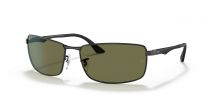 Ray-Ban Men's Rectangular Metal Polarized Sunglasses Black Frames with Green Classic Lenses - RB3498 61mm