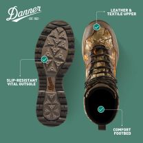 Danner Vital 8” Waterproof Hunting Boots for Men - Abrasion-Resistant Leather & Textile Upper, Shock-Absorbing Footbed & Non Slip Traction Outsole, Realtree Edge - 9 D