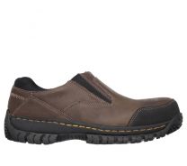 SKECHERS WORK Men's Relaxed Fit: Hartan Steel Toe Slip-On Work Shoe Dark Brown - 77066-DKBR