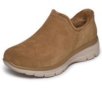 Skechers Women's EASY GOING - MODERN HOUR SUEDE Hands Free Slip-Ins, Scooped Collar Boot in full Suede, Taupe, 7W