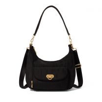 Baggallini Coastal Flip Lock Half Moon Bag Black with Gold Hardware - CHM972-B0068