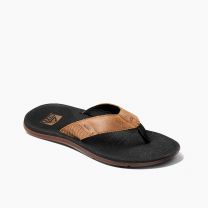 Reef Men's Santa Ana LE Premium Leather Flip Flop Sandals Black and Tan - CI8103
