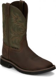 JUSTIN WORK Men's Driller 11" Steel Toe Work Boot Brown/Green - SE4688