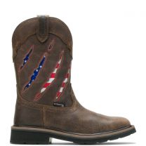 WOLVERINE Men's Rancher Claw Wellington Soft Toe Work Boot Brown/Flag - W200138