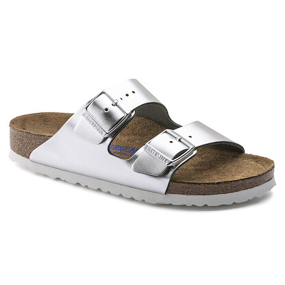 Birkenstock Women's Arizona Narrow Soft Footbed Metallic Silver Leather (narrow width) - 1005961
