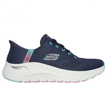Skechers Women's Hands Free Slip-ins Arch Fit 2.0 Easy Chic Running Shoe Navy/Turquoise - 150066-NVTQ