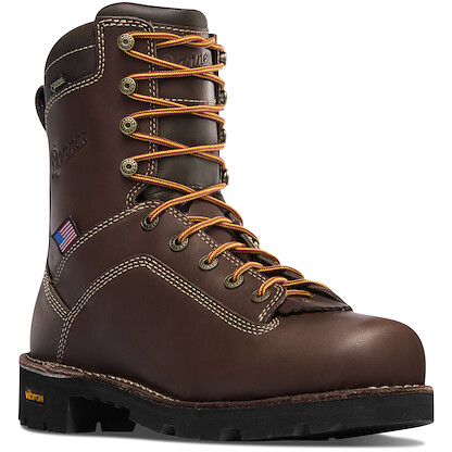 DANNER WORK Men's 8" Quarry USA Soft Toe EH Waterproof Work Boot  Dark Brown - 17305