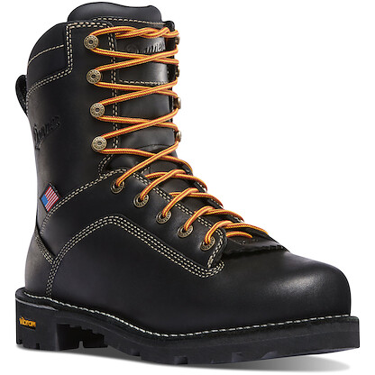 DANNER WORK Men's 8" Quarry USA Soft Toe EH Waterproof Work Boot Black - 17309