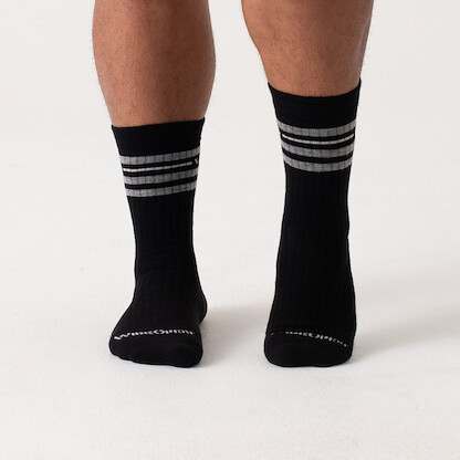 WIDE OPEN SOCKS Men's Vintage Stripe Cushioned Crew Sock Black - 9002-BLACK