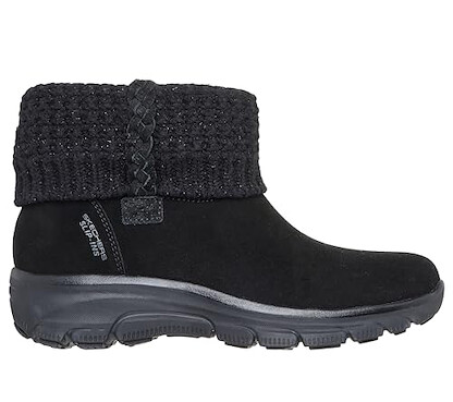 Skechers Women's EASY GOING - COZY LOVIN Hands Free Slip-ins, Sparkle Knit Fold Over boot, Black/Black, 5.5M