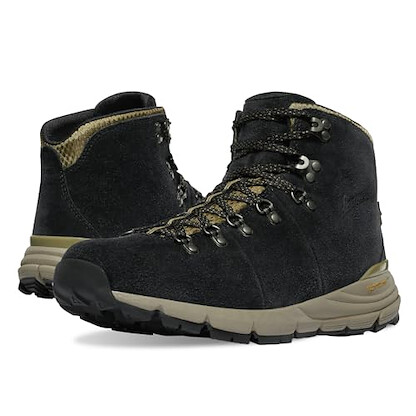 Danner Mountain 600 Hiking Boots for Women - Waterproof, Durable Suede Upper, Breathable Lining, Triple-Density Footbed & Vibram Traction Outsole, Black/Khaki -
