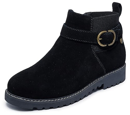Skechers Women's ARCH FIT MARLIE - FLIRTY VIBES, Wrap around Buckle Side Zip Low Fashion boot, Black/Black, 8.5M