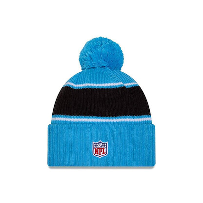 New Era Men's Blue Carolina Panthers 2024 Sideline Cuffed Knit Hat with Pom