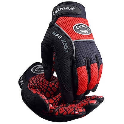 Caiman Synthetic Leather Padded Silicone Grip Palm Mechanics Gloves Black/Red (1 pair) - 2951