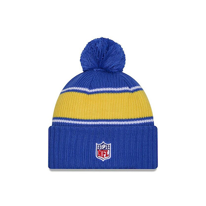 New Era Men's Royal Los Angeles Rams 2024 Sideline Cuffed Knit Hat with Pom