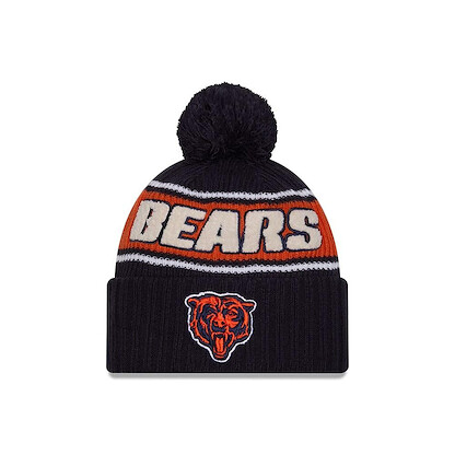 New Era Men's Navy Chicago Bears 2024 Sideline Cuffed Knit Hat with Pom Blue - 60549504