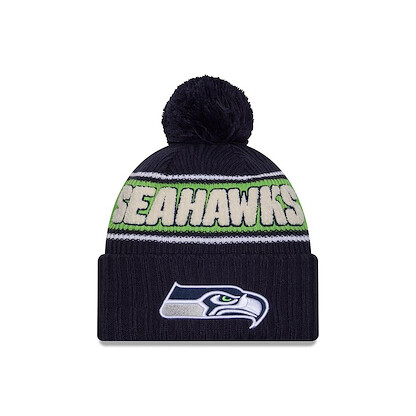 New Era Men's College Navy Seattle Seahawks 2024 Sideline Cuffed Knit Hat with Pom Blue - 60549524