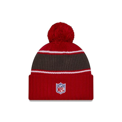 New Era Men's Red Tampa Bay Buccaneers 2024 Sideline Cuffed Knit Hat with Pom