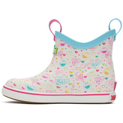 XTRATUF Sesame Street Big Kids’ Ankle Deck Boot - Size 4, White Multi - Lightweight, 100% Waterproof Rubber Footwear for Boys
