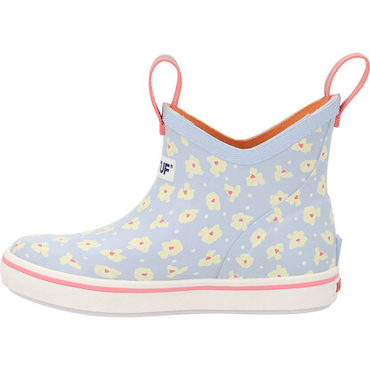XTRATUF Big Kids Ankle Deck Boot - Size 5, Skyway Floral - Lightweight, 100% Waterproof Rubber Footwear for Boys & Girls - Non-Marking, Slip-Resistant Outsole - Moisture-Wicking Liner