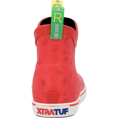 XTRATUF Sesame Street Big Kids’ Ankle Deck Boot - Size 1, Elmo Red - Lightweight, 100% Waterproof Rubber Footwear for