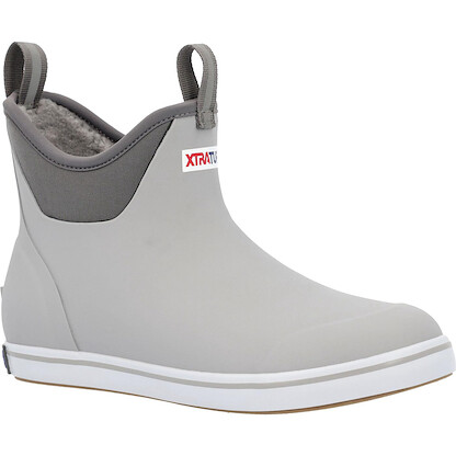 XTRATUF 6” Men’s Fleece Lined Ankle Deck Boot - Size 13, Gray - 100% Waterproof Rubber Footwear for Winter - Faux Shearling Lining - Slip-Resistant Outsole
