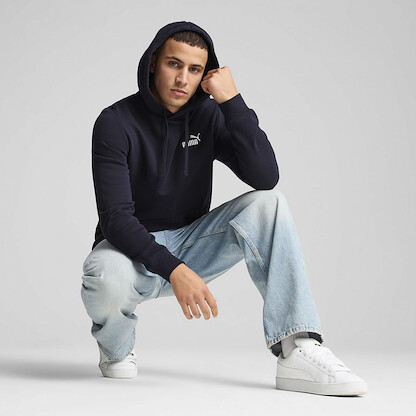 PUMA Men's Essentials Small Logo Fleece Hoodie, New Navy AH25, XX-Large Big