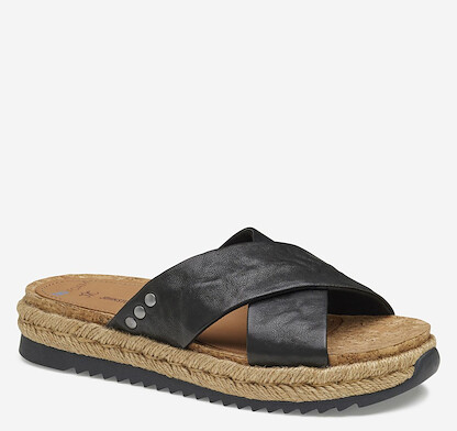 Johnston & Murphy Women's Michelle Cross-Strap Slide Sandal Black Washed Sheepskin - 78-14427
