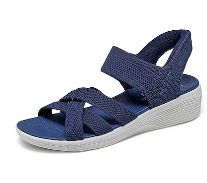 Skechers Women's ARYA - COOLING OFF Hands Free Slip-Ins, Knit Multi Strap Sling Back, Navy, 9M