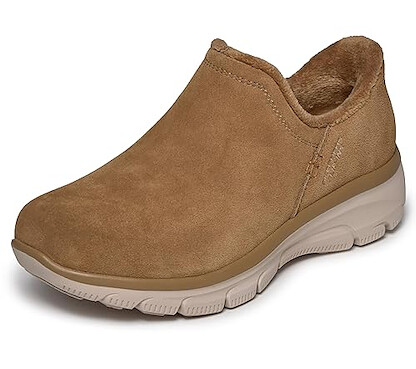 Skechers Women's EASY GOING - MODERN HOUR SUEDE Hands Free Slip-Ins, Scooped Collar Boot in full Suede, Taupe, 7W