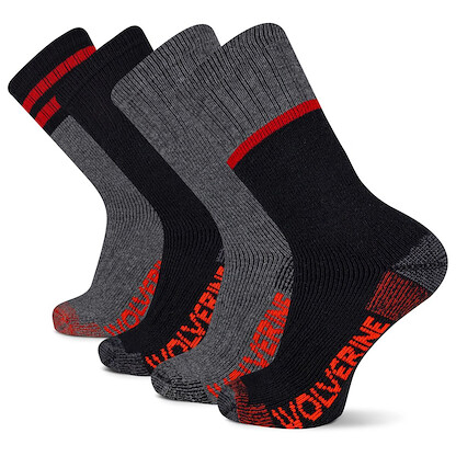 Wolverine Men's Wilderness Thermal Boot Crew Socks Black Assorted (4 pairs) - WWM40014B4B2001-BKAST