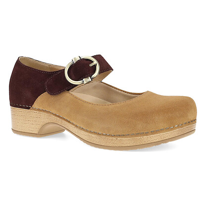 Dansko Women's Bonny Mary Jane Clog Tan Mulberry Burnished Nubuck - 9444151400