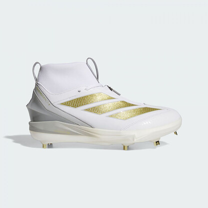 Adidas Unisex Adizero Impact+ 2.0 Mid Top Baseball Cleat Cloud White/Gold Metallic/Gold Metallic - JH6716