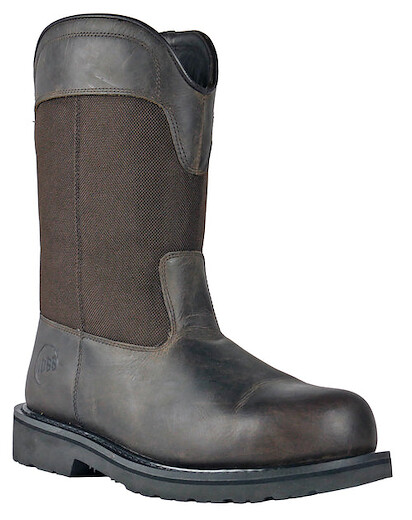 HOSS Men's 11" Buck Pull On Steel Toe Work Boot Brown Full Grain Leather/Nylon - 90416
