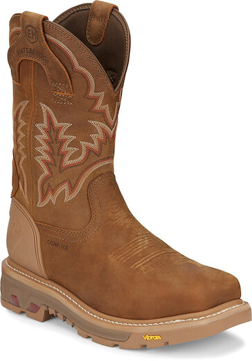 JUSTIN WORK Men's 11" Montana Nano Composite Toe Waterproof Work Boot Rust Brown - CR2124