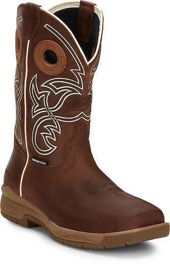 JUSTIN WORK Men's 11" Nitread Nano Composite Toe Waterproof Work Boot Spice Brown - CR3201